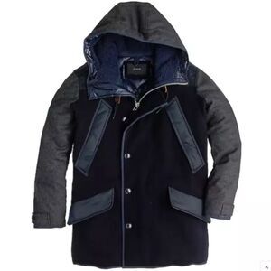 J Crew Parka Coat Burbridge Mixed Media Navy Charcoal